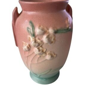 Pink Floral Ceramic Vase with Mint Accents